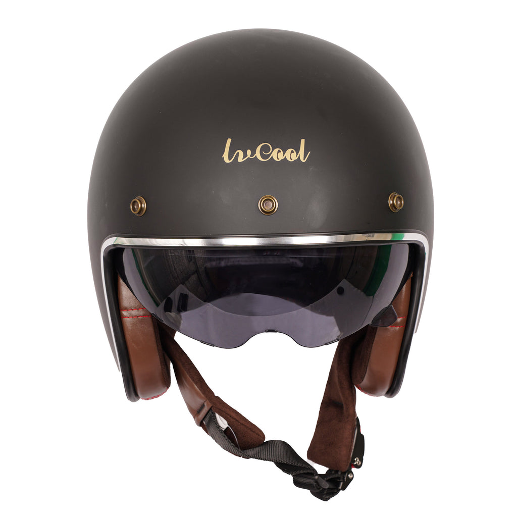 LV COOL Open Face Motorcycle Retro Matte Black, Sun Visor, DOT Certified Helmet_3