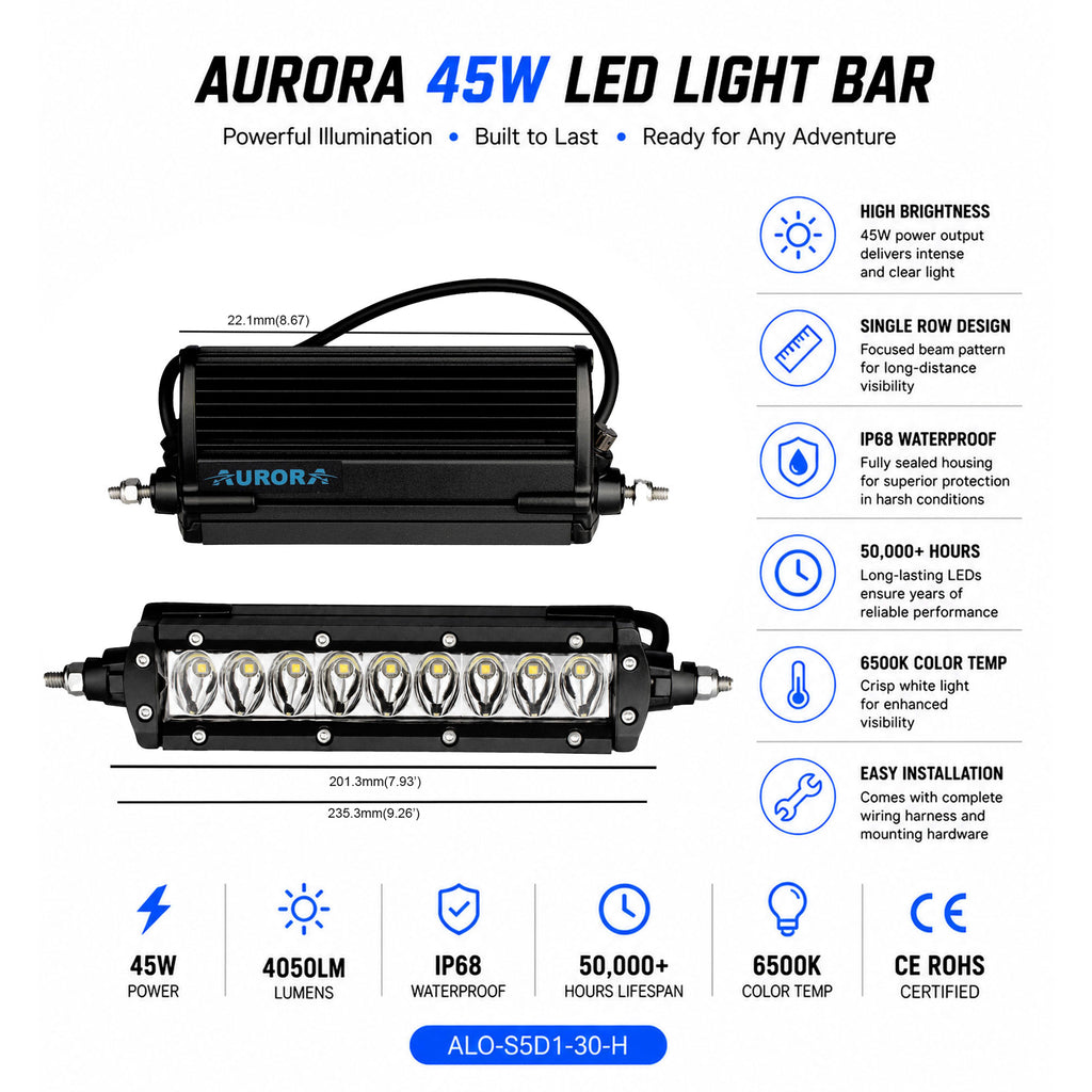 Aurora Light 6" 45W LED Light Bar ALO-S1-6-D1D1 IP68/IP69K_2