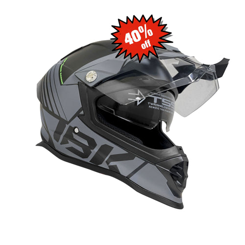 IBK Off Road Motorcycle Motocross Helmet with Glass, Matte Gray/Black - 835609