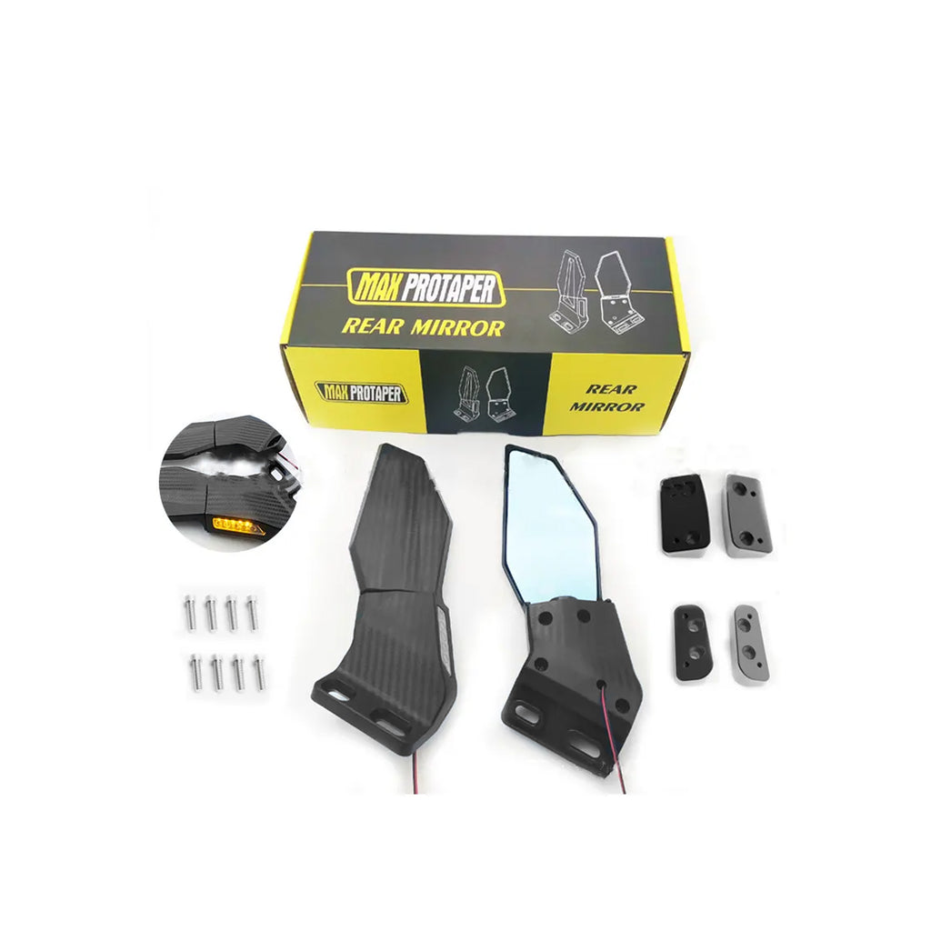 مرآة خلفية للدراجات النارية من بروتابر مع ضوء إشارة  الدوران باللون الأسود الكربوني (قطعتان) - 702618