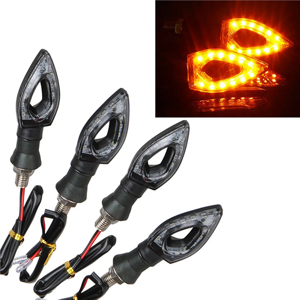 4 PCS of Front, Rear LED Indicator Light for Bullet Universal For Bike, Amber_2