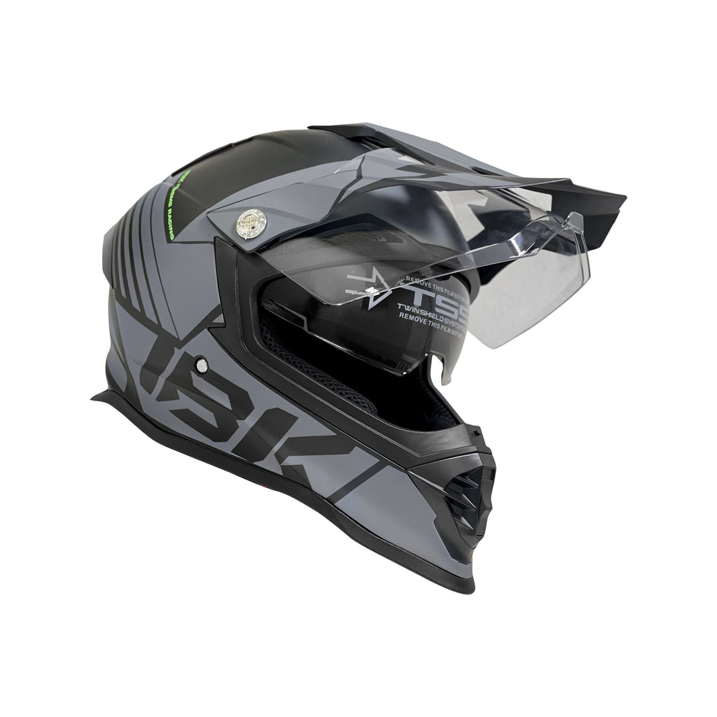 IBK Off Road Motorcycle Motocross Helmet with Glass, Matte Gray/Black - 835609_1