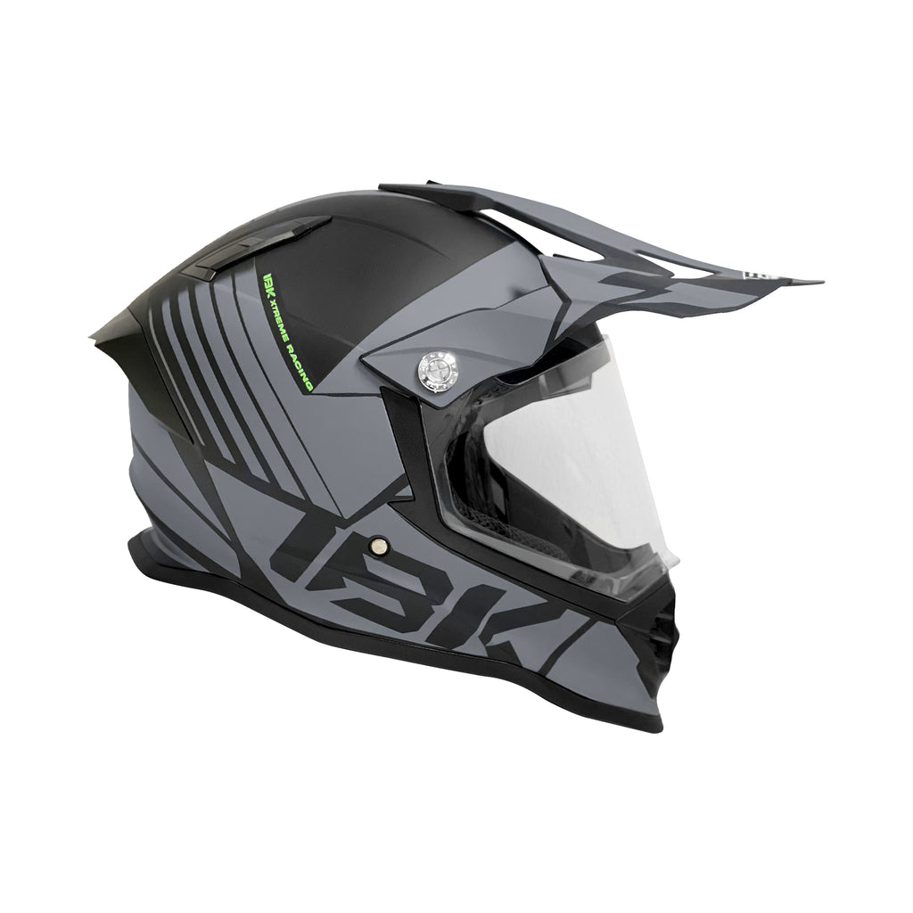 IBK Off Road Motorcycle Motocross Helmet with Glass, Matte Gray/Black - 835609_2