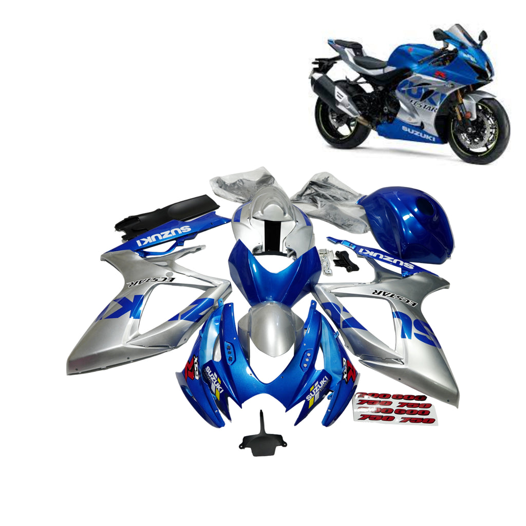 طقم أغطية كامل لهيكل دراجات سوزوكي GSXR600/750 موديل 2006-2007 باللون الأزرق الفضي الأسود - 839430