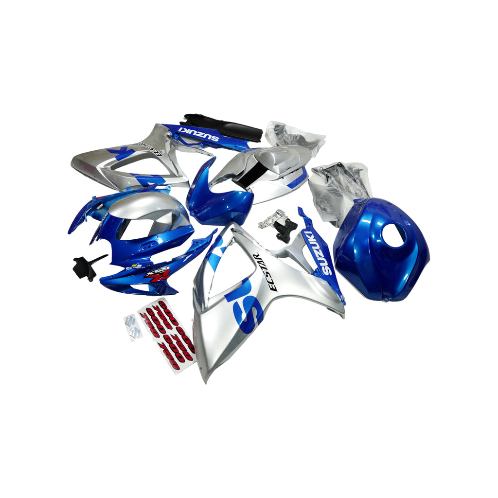 طقم أغطية كامل لهيكل دراجات سوزوكي GSXR600/750 موديل 2006-2007 باللون الأزرق الفضي الأسود - 839430