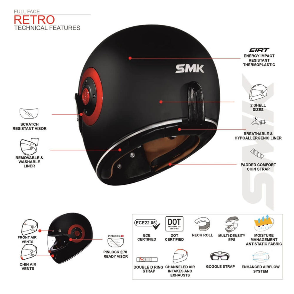 SMK Retro Solid Full Face Motorbike Helmet White GL130_7
