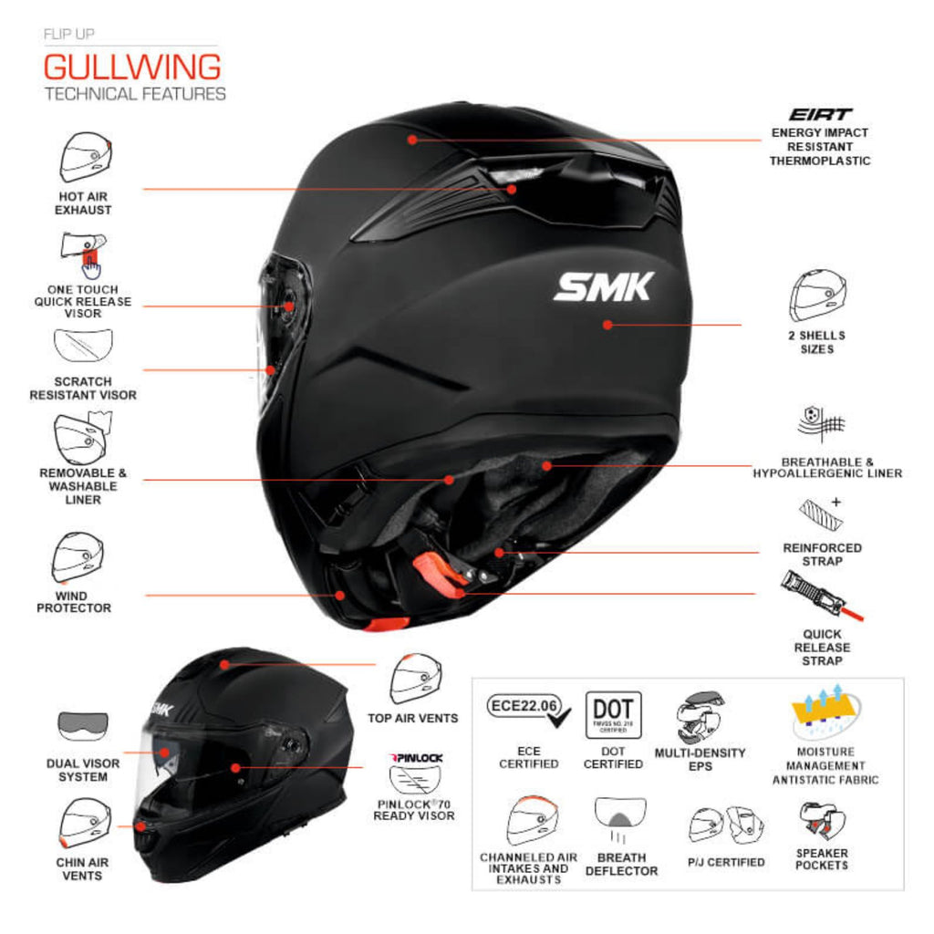 SMK Gullwing Solid Flip Up Motorcycle Helmet Gloss Black GL 200_9