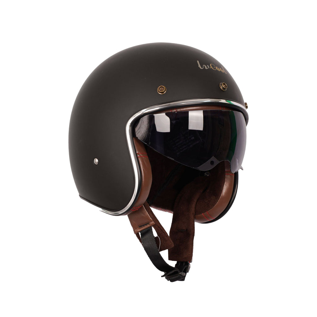 LV COOL Open Face Motorcycle Retro Matte Black, Sun Visor, DOT Certified Helmet_1