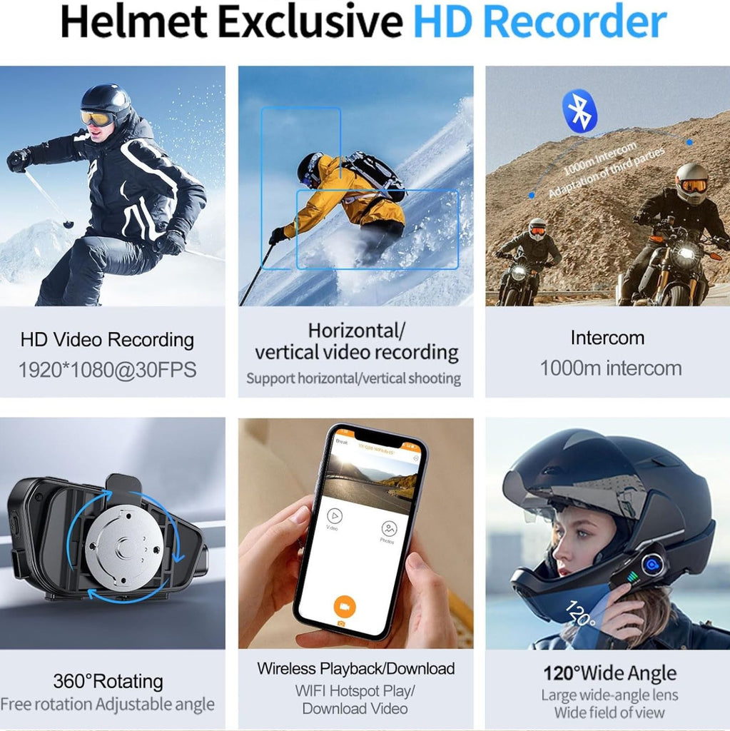 Q28-2X Bluetooth Helmet Camera 1080P 30FPS IP66 1500mAh ProX_6