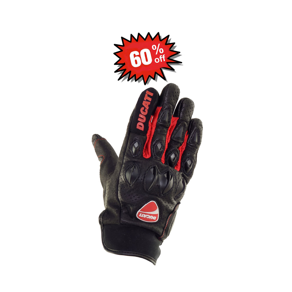 Red & Black Leather Motorcycle Protective Riding Gloves - 823669