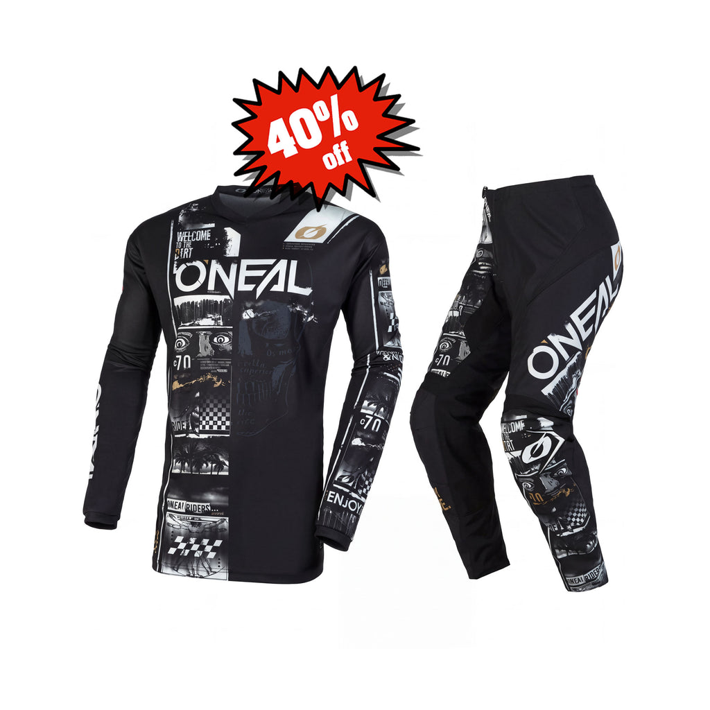 قميص O'NEAL Racing Element Attack V.23 Offroad MTB بأكمام طويلة وبنطلون أسود/أبيض - 069970