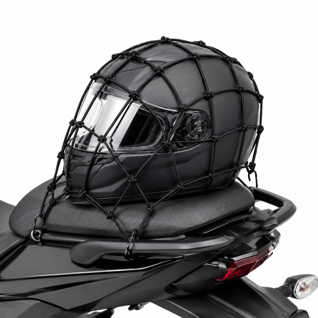 Motorcycle Helmet Bungee Cargo Luggage Net with Hooks Black_1