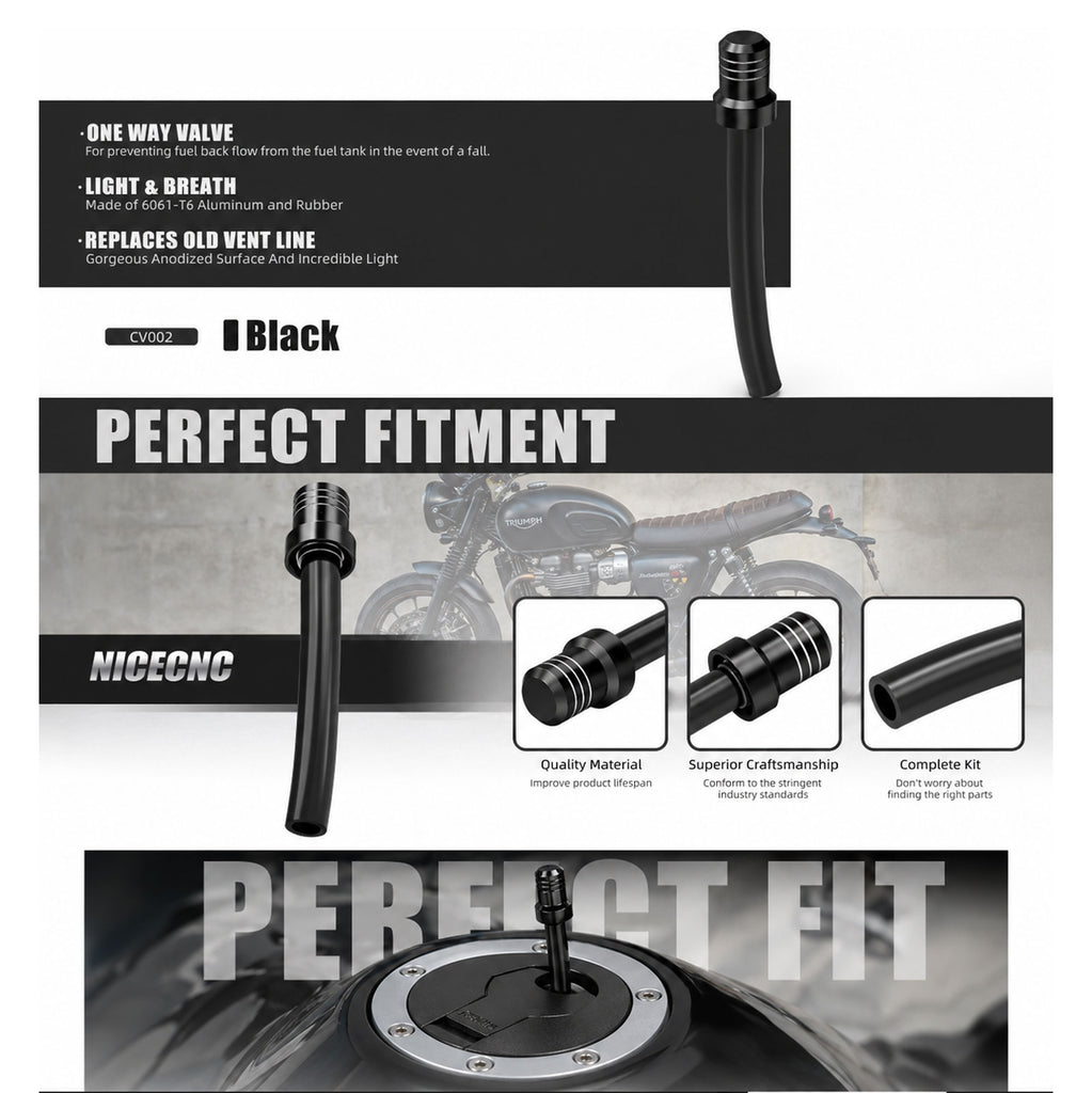 KEITI GV20BK Motorcycle Gas Vent Hose Fuel Tank Breather Tube Black_2